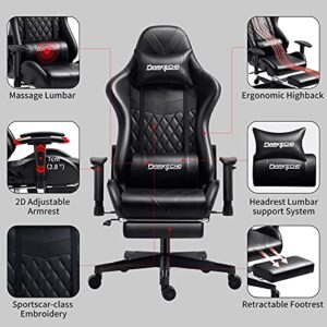 Darkecho Gaming Chair Office Chair with Footrest Massage Racing Computer Ergonomic Chair Leather Reclining Desk Chair Adjustable Armrest High Back Gamer Chair with Headrest and Lumbar Support Black