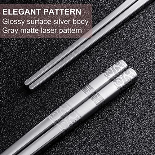 TINMARDA Metal Chopsticks Reusable 5 Pairs Stainless Steel Chopsticks Dishwasher Safe Square Lightweight Non-Slip Chop Sticks Gift Set (Silver)