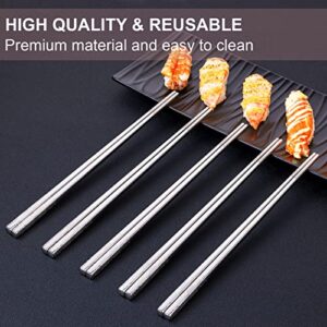 TINMARDA Metal Chopsticks Reusable 5 Pairs Stainless Steel Chopsticks Dishwasher Safe Square Lightweight Non-Slip Chop Sticks Gift Set (Silver)