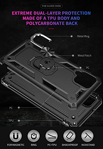 YZOK for Galaxy A12 Case, Samsung A12 Case, with HD Screen Protector,[Military Grade] Ring Car Mount Kickstand Hybrid Hard PC Soft TPU Shockproof Protective Case for Samsung Galaxy A12 (Black)