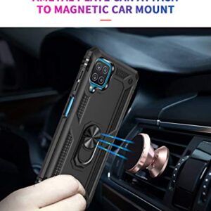 YZOK for Galaxy A12 Case, Samsung A12 Case, with HD Screen Protector,[Military Grade] Ring Car Mount Kickstand Hybrid Hard PC Soft TPU Shockproof Protective Case for Samsung Galaxy A12 (Black)