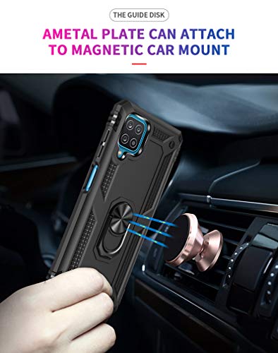 YZOK for Galaxy A12 Case, Samsung A12 Case, with HD Screen Protector,[Military Grade] Ring Car Mount Kickstand Hybrid Hard PC Soft TPU Shockproof Protective Case for Samsung Galaxy A12 (Black)