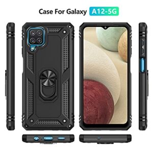 YZOK for Galaxy A12 Case, Samsung A12 Case, with HD Screen Protector,[Military Grade] Ring Car Mount Kickstand Hybrid Hard PC Soft TPU Shockproof Protective Case for Samsung Galaxy A12 (Black)