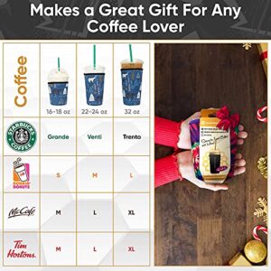 Baxendale Iced Coffee Sleeves for Cold Drink Cups - 3 Pack Reusable Neoprene Iced Coffee Cup Sleeve for Cold Drinks, Compatible with Starbucks Dunkin and more (3 PK S/M/L, Black Wanderlust)