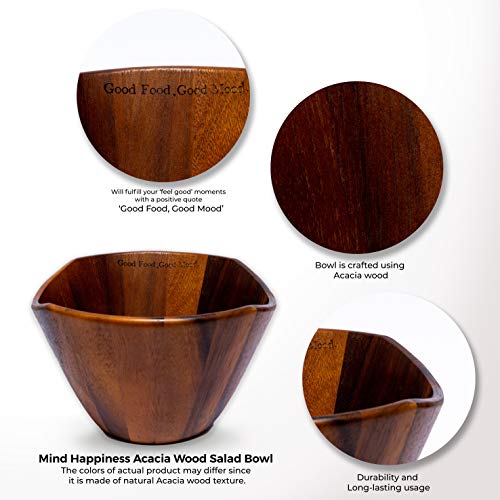 Mind Happiness Premium Acacia Wood Bowl, Large Wooden Salads, Fruits Bowl