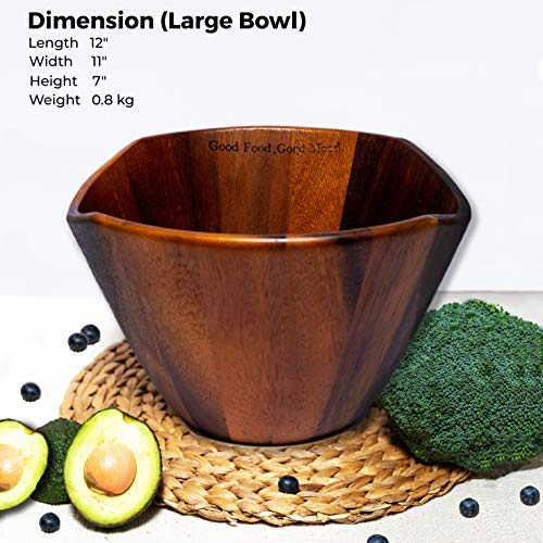 Mind Happiness Premium Acacia Wood Bowl, Large Wooden Salads, Fruits Bowl