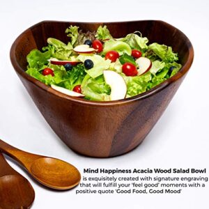 Mind Happiness Premium Acacia Wood Bowl, Large Wooden Salads, Fruits Bowl