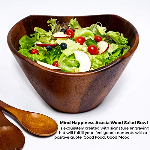 Mind Happiness Premium Acacia Wood Bowl, Large Wooden Salads, Fruits Bowl