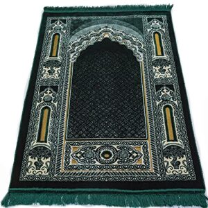 modefa islamic prayer rug - double plush large & wide velvet carpet - traditional muslim janamaz sajada - thick turkish prayer mat for men & women- ramadan or eid gift - floral mihrab (green)