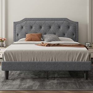 allewie upholstered queen size platform bed frame with adjustable and curved corner design headboard, easy assembly, no box spring required, light grey