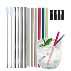 Reusable Short Small Silicone 5.5" &Metal 6" Stainless Steel Stirrer Drinking Straws Set for Coffee/Moscow Mule Mug, Cocktail lowball Glasses, Kids Toddler Baby Cup, Wine Tumbler,Bar-With Silicone Tip