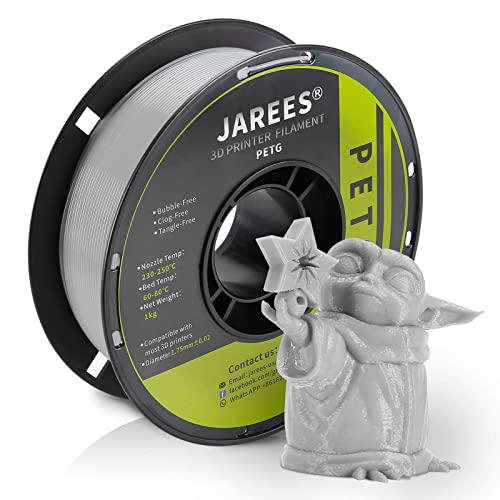 JAREES Petg Filament 1.75,Toughness Enhanced Petg Vacuum Sealed,Adhere Well 1kg Spool 3D Printer Filament,Dimensional Accuracy 1.75mm ±0.02mm,Grey