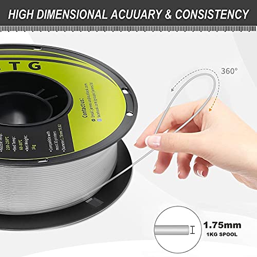 JAREES Petg Filament 1.75,Toughness Enhanced Petg Vacuum Sealed,Adhere Well 1kg Spool 3D Printer Filament,Dimensional Accuracy 1.75mm ±0.02mm,Grey