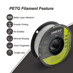 JAREES Petg Filament 1.75,Toughness Enhanced Petg Vacuum Sealed,Adhere Well 1kg Spool 3D Printer Filament,Dimensional Accuracy 1.75mm ±0.02mm,Grey