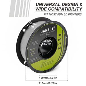 JAREES Petg Filament 1.75,Toughness Enhanced Petg Vacuum Sealed,Adhere Well 1kg Spool 3D Printer Filament,Dimensional Accuracy 1.75mm ±0.02mm,Grey