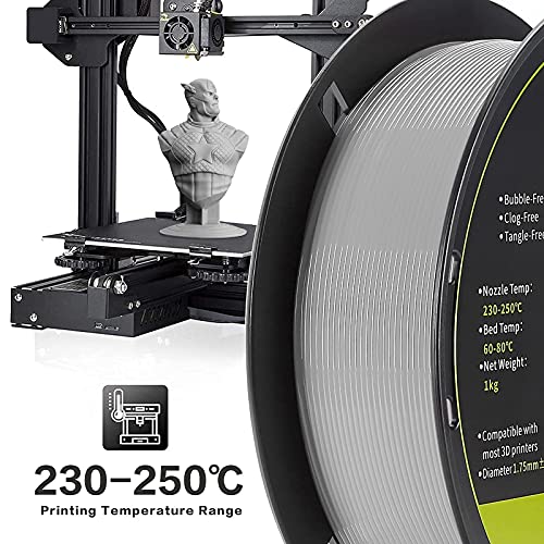 JAREES Petg Filament 1.75,Toughness Enhanced Petg Vacuum Sealed,Adhere Well 1kg Spool 3D Printer Filament,Dimensional Accuracy 1.75mm ±0.02mm,Grey