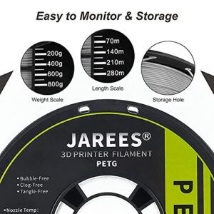 JAREES Petg Filament 1.75,Toughness Enhanced Petg Vacuum Sealed,Adhere Well 1kg Spool 3D Printer Filament,Dimensional Accuracy 1.75mm ±0.02mm,Grey