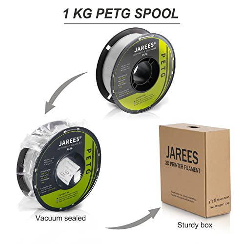 JAREES Petg Filament 1.75,Toughness Enhanced Petg Vacuum Sealed,Adhere Well 1kg Spool 3D Printer Filament,Dimensional Accuracy 1.75mm ±0.02mm,Grey