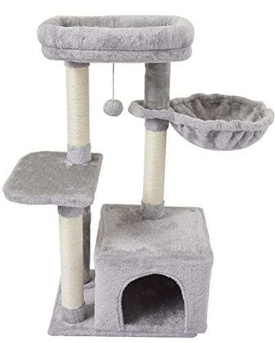 FISH&NAP US16H Cute Cat Tree Cat Tower for Indoor Cat Condo Sisal Scratching Posts with Jump Platform Cat Furniture Activity Center Play House Grey