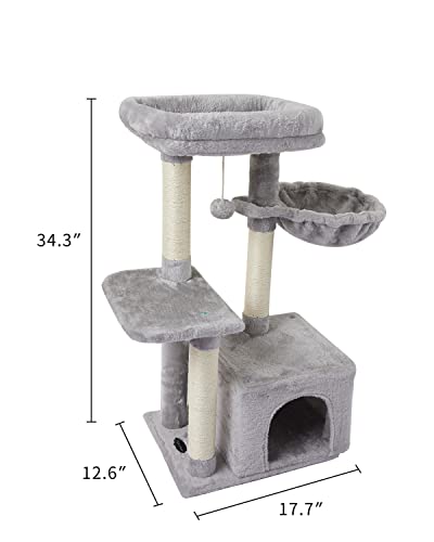 FISH&NAP US16H Cute Cat Tree Cat Tower for Indoor Cat Condo Sisal Scratching Posts with Jump Platform Cat Furniture Activity Center Play House Grey