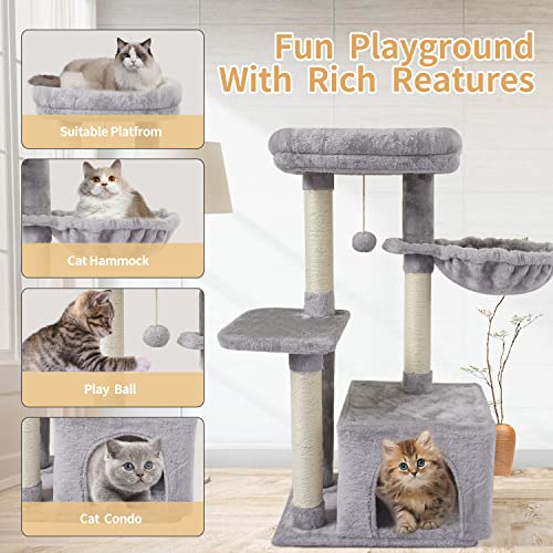 FISH&NAP US16H Cute Cat Tree Cat Tower for Indoor Cat Condo Sisal Scratching Posts with Jump Platform Cat Furniture Activity Center Play House Grey