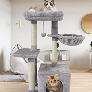 FISH&NAP US16H Cute Cat Tree Cat Tower for Indoor Cat Condo Sisal Scratching Posts with Jump Platform Cat Furniture Activity Center Play House Grey