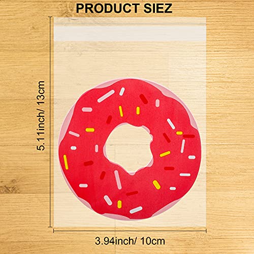 Konsait 100Count Donuts Cookie Candy Treat Bags Self-Adhesive Sweets Biscuit Dessert Bags Plastic Bags Packaging Donuts Cellophane Gift Goody Bags for Children's Day Party Favors Supplies