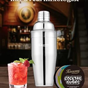 KITESSENSU Cobbler Cocktail Shaker - 24oz Martini Shaker with Strainer - Premium 18/8 Stainless Steel Drink Mixing Shaker with Recipes Booklet - Silver