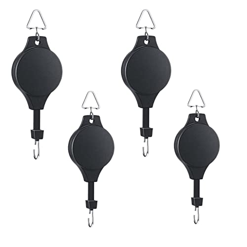 NC123 4 Pack Plant Pulley Retractable Plant Hook Pulley Adjustable Plant Hanger Hanging Flower Basket for Garden Baskets Pots and Birds Feeder in Different Height Lower and Raise