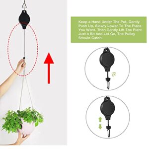 NC123 4 Pack Plant Pulley Retractable Plant Hook Pulley Adjustable Plant Hanger Hanging Flower Basket for Garden Baskets Pots and Birds Feeder in Different Height Lower and Raise