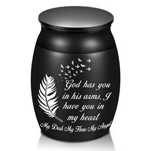 beautiful urns for dad ashes, 1.6“ high small decorative urns, keepsake urn for funeral, handcrafted cremation urns, engraved god has you in his arms, i have you in my heart urn for sharing