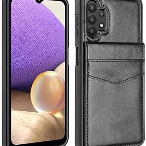 LakiBeibi Galaxy A32 5G Case, Dual Layer Lightweight Premium Leather Galaxy A32 5G Case Wallet with Card Holders Magnetic Lock Flip Protective Phone Case for Samsung Galaxy A32 5G (2021), Black