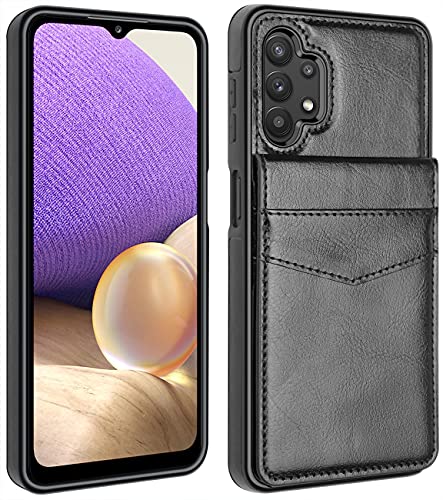 LakiBeibi Galaxy A32 5G Case, Dual Layer Lightweight Premium Leather Galaxy A32 5G Case Wallet with Card Holders Magnetic Lock Flip Protective Phone Case for Samsung Galaxy A32 5G (2021), Black