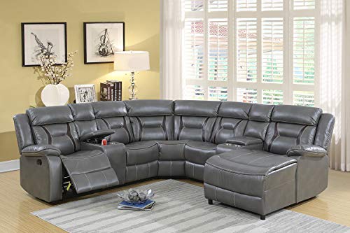 Hollywood Decor Cerignola Motion Reclining Sectional Upholstered in Grey Gel Leatherette