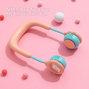 NARIc 2021 New Portable Neck Band Fan For Kids, Comportable & Light Hand Free Leafless For Sports Outdoor, Cute Character Design, Powerful Dual Wind Head with 4,800mAh Battery(Pink)