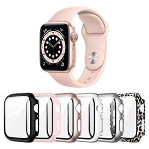 landhoo 6 pack case for apple watch series se/6/5/4 44mm screen protector with tempered glass, hard pc hd full cover protective iwatch.