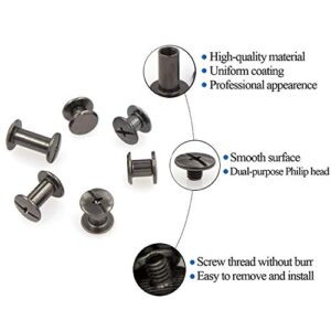 Alloypro 90 Sets Chicago Screws Assorted Kit 6 Sizes Gun Metal Leather Rivets 3/16(5mm) Screw Rivets Phillip Head Book Binding Posts Nail Rivet Chicago Bolts for DIY Leather Craft (5 x 4,5,6,8,10,12)