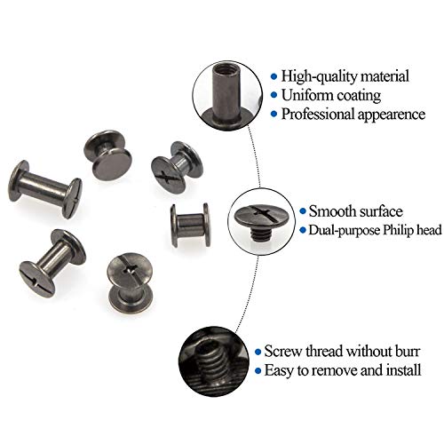 Alloypro 90 Sets Chicago Screws Assorted Kit 6 Sizes Gun Metal Leather Rivets 3/16(5mm) Screw Rivets Phillip Head Book Binding Posts Nail Rivet Chicago Bolts for DIY Leather Craft (5 x 4,5,6,8,10,12)