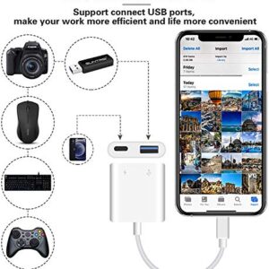 [Apple MFi Certified] Lightning to USB Camera Adapter for iPhone, USB OTG Adapter with Fast Charging Port Portable Compatible with iPhone/iPad/Card Reader/USB Flash Drive/Keyboard/Mouse Plug and Play