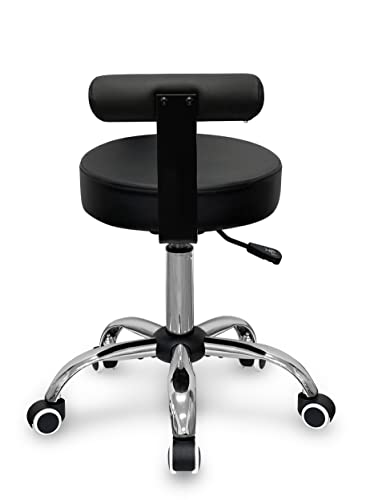 Topline Housewares 360-Degree Rolling Swivel Adjustable 'Timmy' Stool with Lumbar Back Support - Chrome/Black