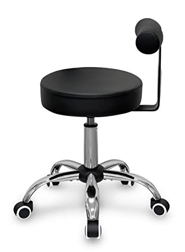 Topline Housewares 360-Degree Rolling Swivel Adjustable 'Timmy' Stool with Lumbar Back Support - Chrome/Black