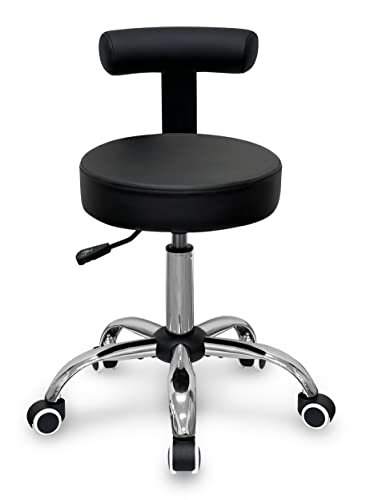 Topline Housewares 360-Degree Rolling Swivel Adjustable 'Timmy' Stool with Lumbar Back Support - Chrome/Black