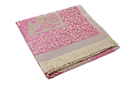 Muslim Prayer Rug and Prayer Beads with Elegant Cylinder Gift Box | Janamaz | Sajadah | Soft Islamic Prayer Rug | Islamic Gifts Set | Prayer Carpet Mat, Taffeta Fabric, Pink