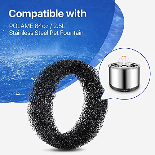 4 Packs POLAME Pre-Filter Sponges, Stainless Steel Cat Fountain Sponge Foam Filter Black, Compatible with 84oz/2.5L Pet Fountain Automatic Drinking Water Dispenser