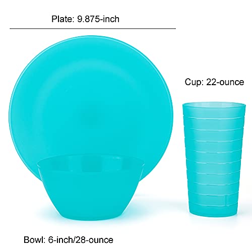 Plastic Dinnerware set, Unbreakable and Reusable Plastic Plate, Bowl and Tumbler | set of 18 Teal