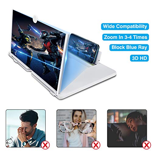 Newseego 16 Inch Phone Screen Magnifier, HD Mobile Phone Screen Amplifier Pulling-Out Movie Video Enlarger Eye Protection with Foldable Stand Holder for All Smartphones-White