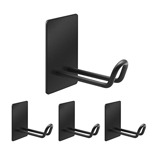 Adhesive Hooks,Stainless Steel Towel Hook,Sticky Hanger for Kitchen and Door,Bathroom Wall Hooks for Hanging Towel Robe Hat Coat Key by Quavzotu,4Packs (Black)