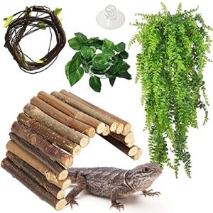 Hamiledyi Reptile Hideout Wooden Bridge Hiding Hut 4Pack Bearded Dragon Hide Caves Lizard Habitat Accessories for Iguana, Tortoise, Gecko, Chameleon, Snake, Frog, Amphibia