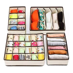 closet underwear organizer，foldable storage box drawer divider kit , desk closet fabric organizer and storage drawer dividers for dresser panties underwear bra socks (4 set)