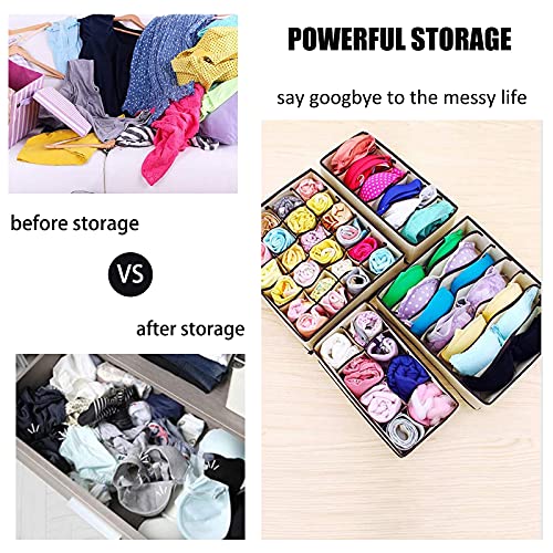 Closet Underwear Organizer，Foldable Storage Box Drawer Divider Kit , Desk Closet Fabric Organizer and Storage Drawer Dividers for Dresser Panties Underwear Bra Socks (4 Set)